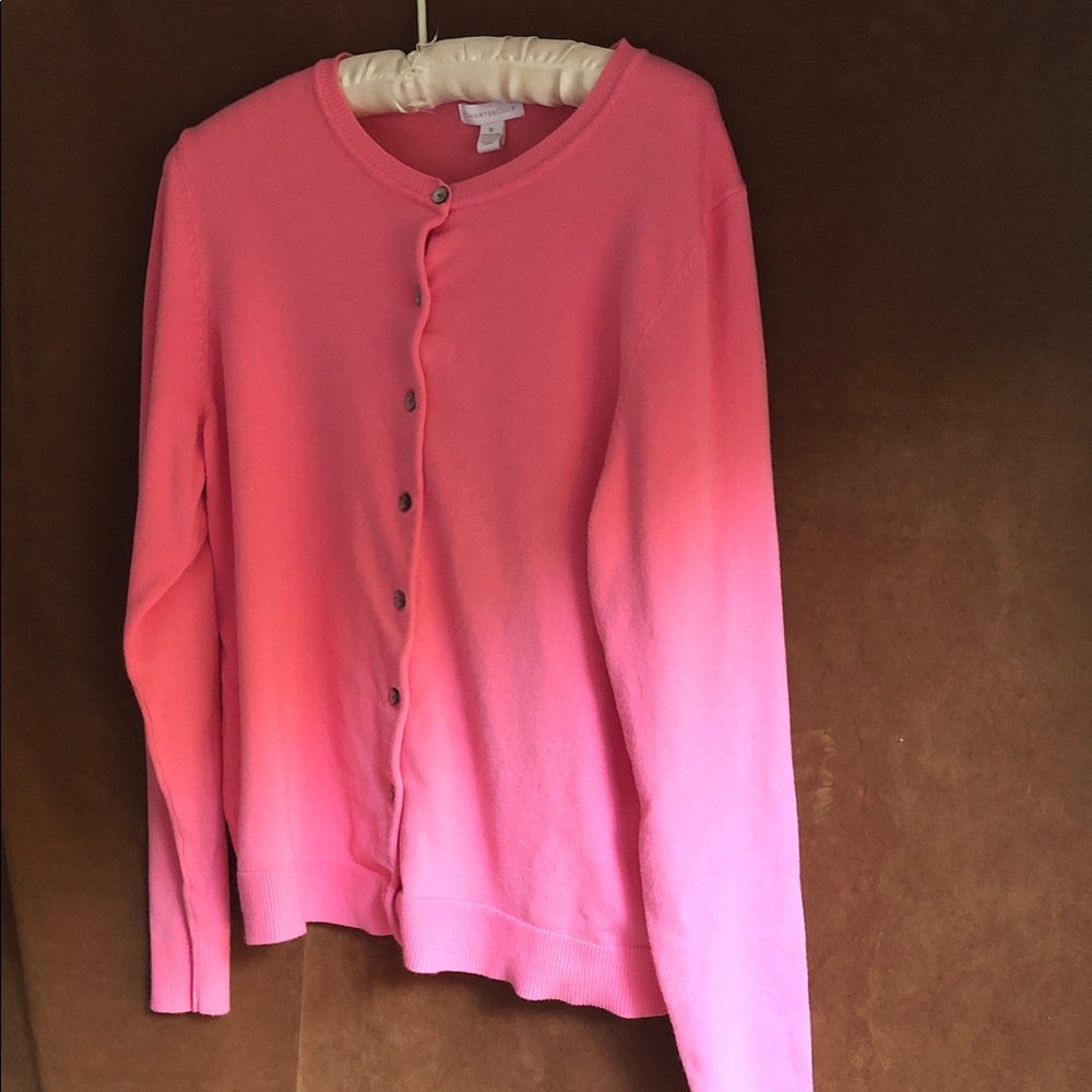 Charter Club Coral Pink Button-Front Crew Cardigan